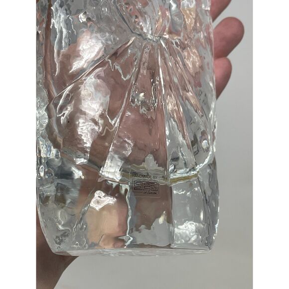 Sunburst Vase Iced Glass by Rune Strand Sea Glasbruk, 1960s Sweden MCM Crystal - Picture 9 of 11